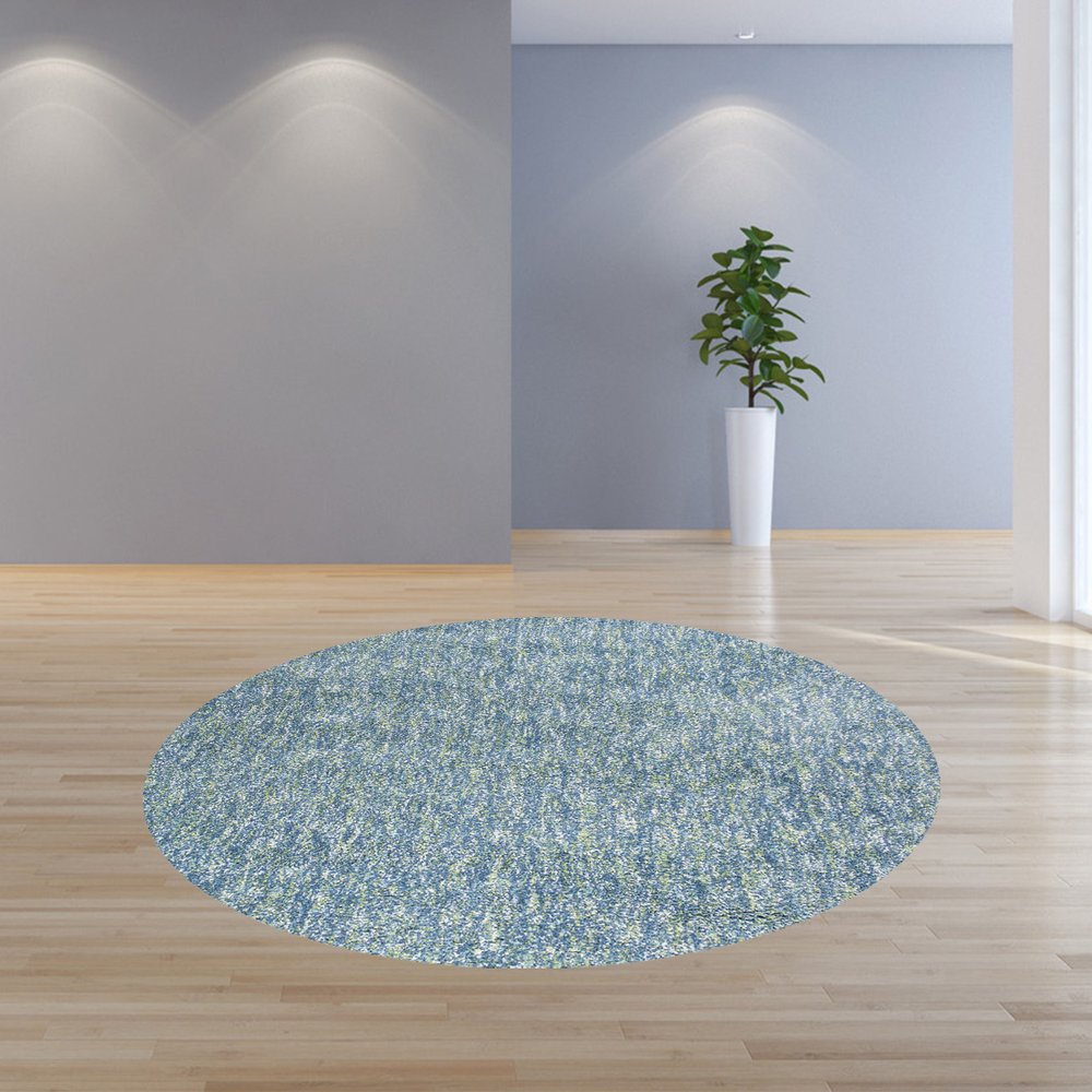 8' Blue And White Abstract Hand Woven Round Rug