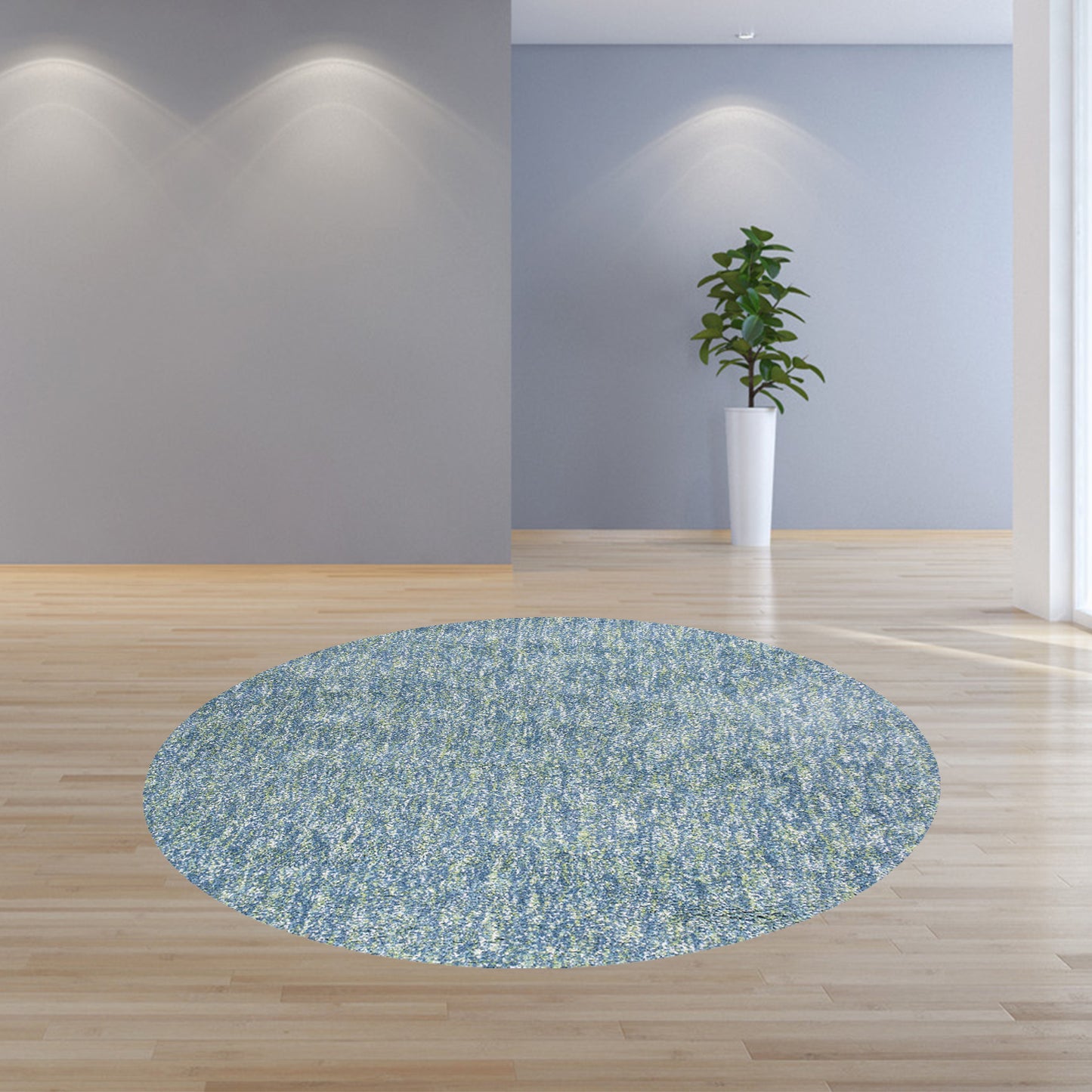 8' Blue And White Abstract Hand Woven Round Rug