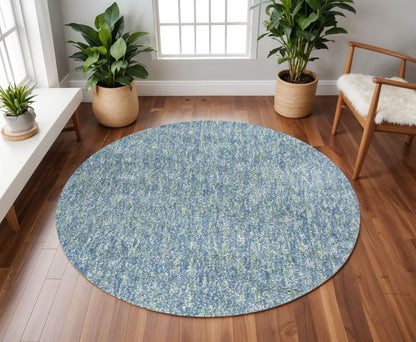 8' Blue And White Abstract Hand Woven Round Rug