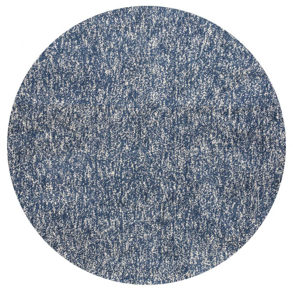 6' Indigo And Ivory Abstract Hand Woven Round Rug