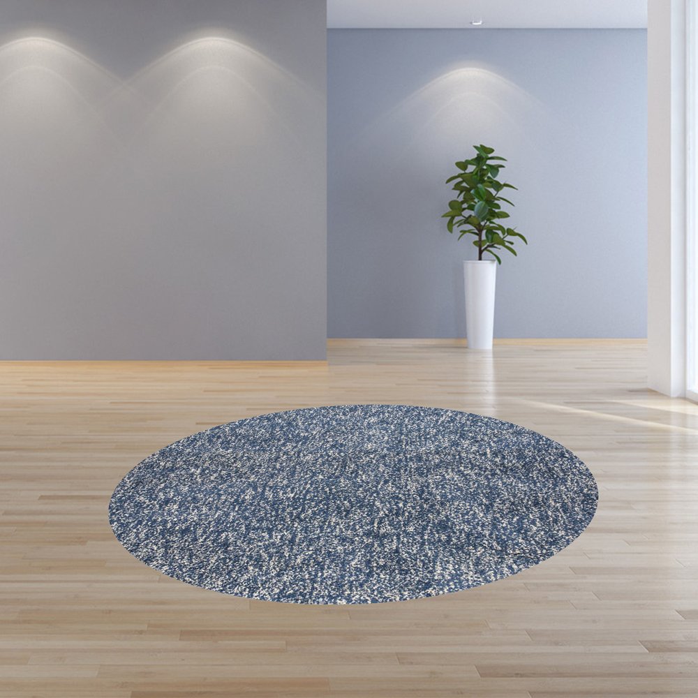 6' Indigo And Ivory Abstract Hand Woven Round Rug