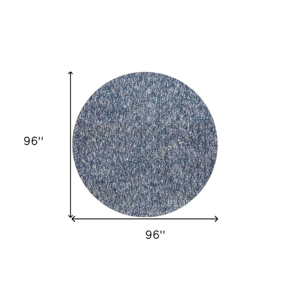 8' X 10' Indigo And Ivory Abstract Shag Hand Woven Area Rug
