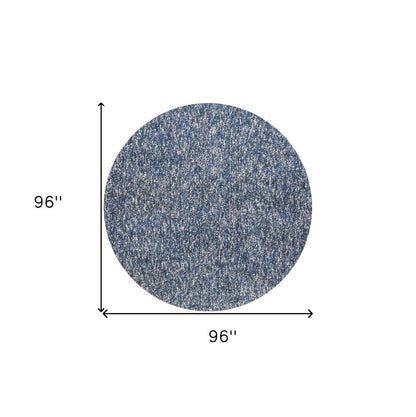 8' X 10' Indigo And Ivory Abstract Shag Hand Woven Area Rug