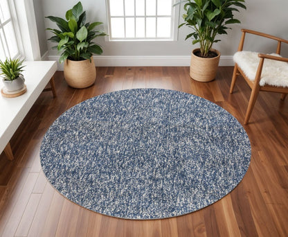 6' Indigo And Ivory Abstract Hand Woven Round Rug