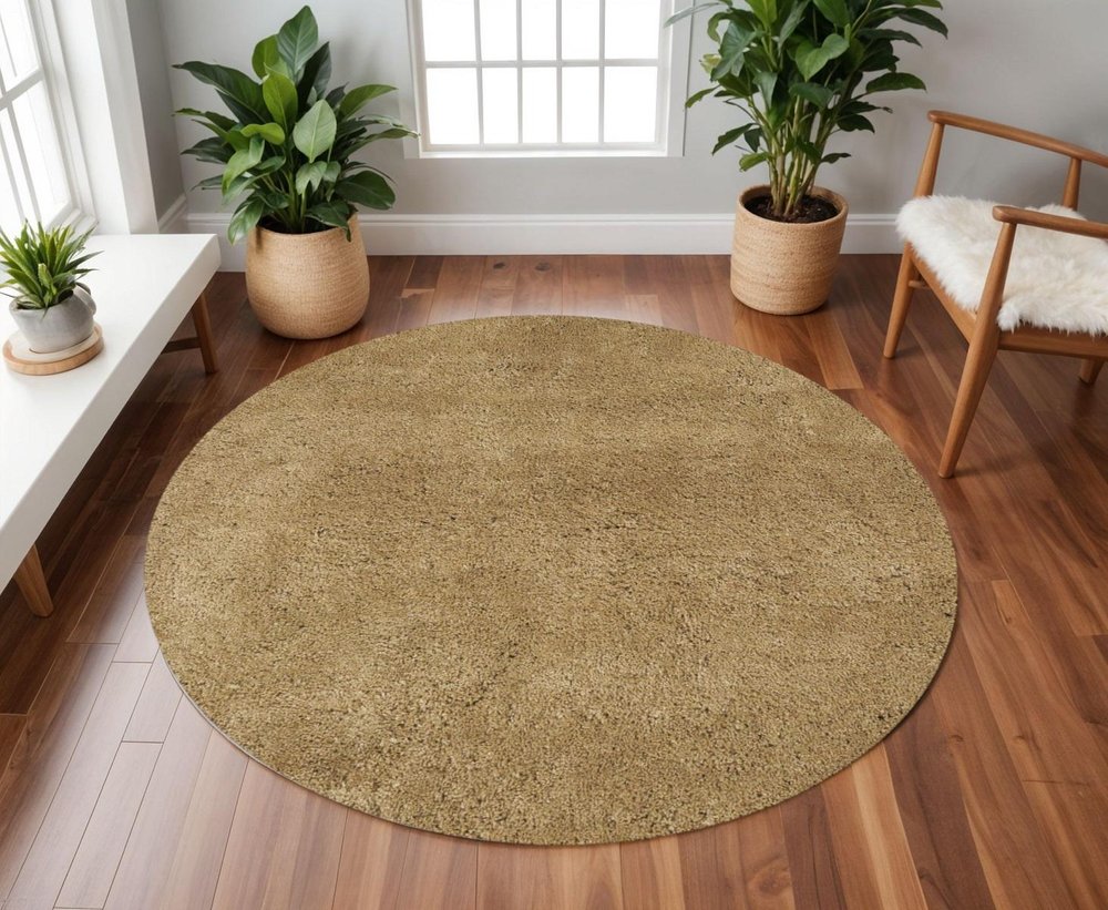 6' Gold Hand Woven Round Rug