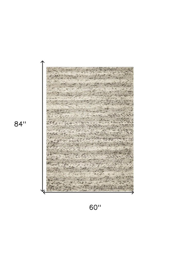 5' X 7' Gray And Ivory Wool Striped Hand Woven Area Rug