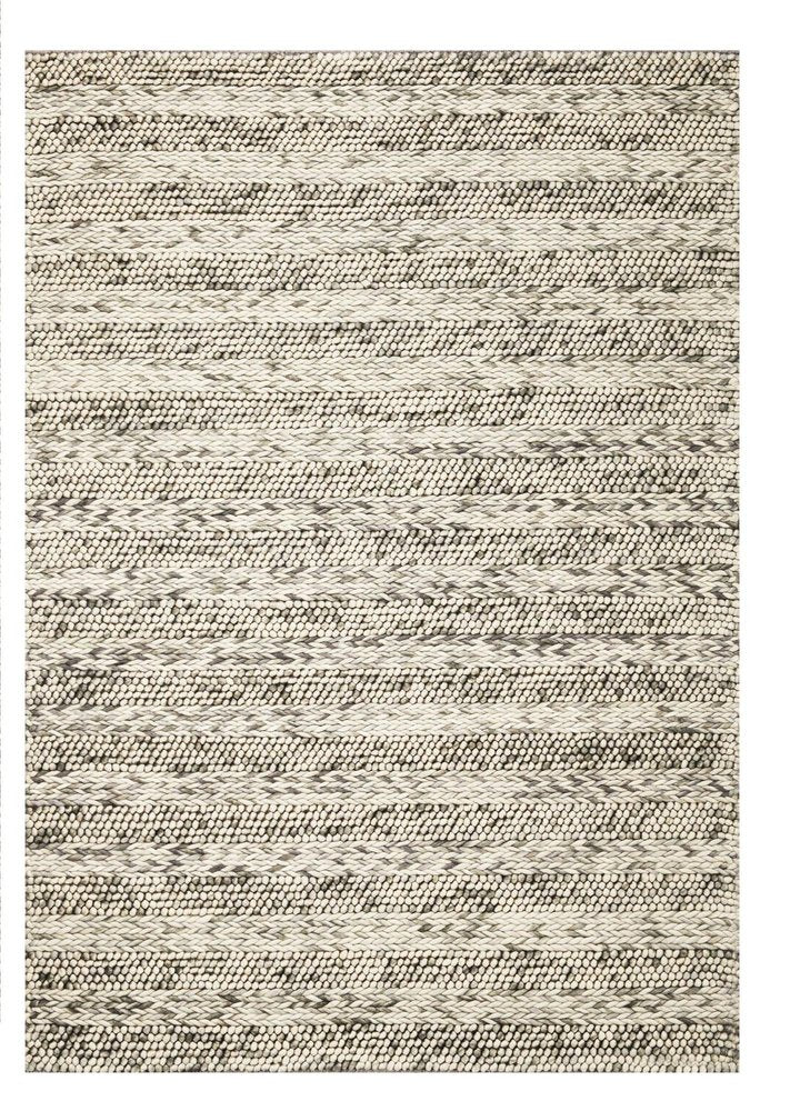 5' X 7' Gray And Ivory Wool Striped Hand Woven Area Rug