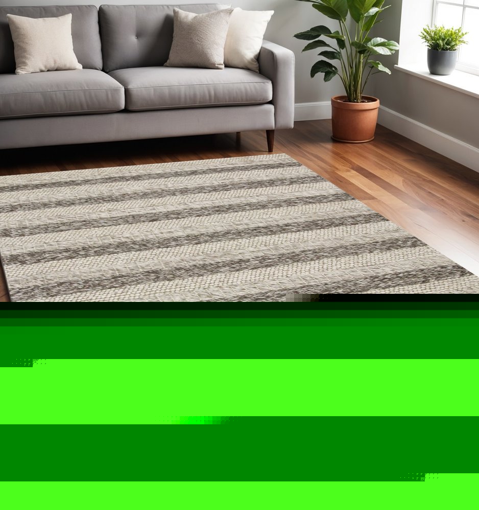 5' X 7' Brown Gray And Ivory New Zealand Lambs Wool Striped Hand Woven Area Rug