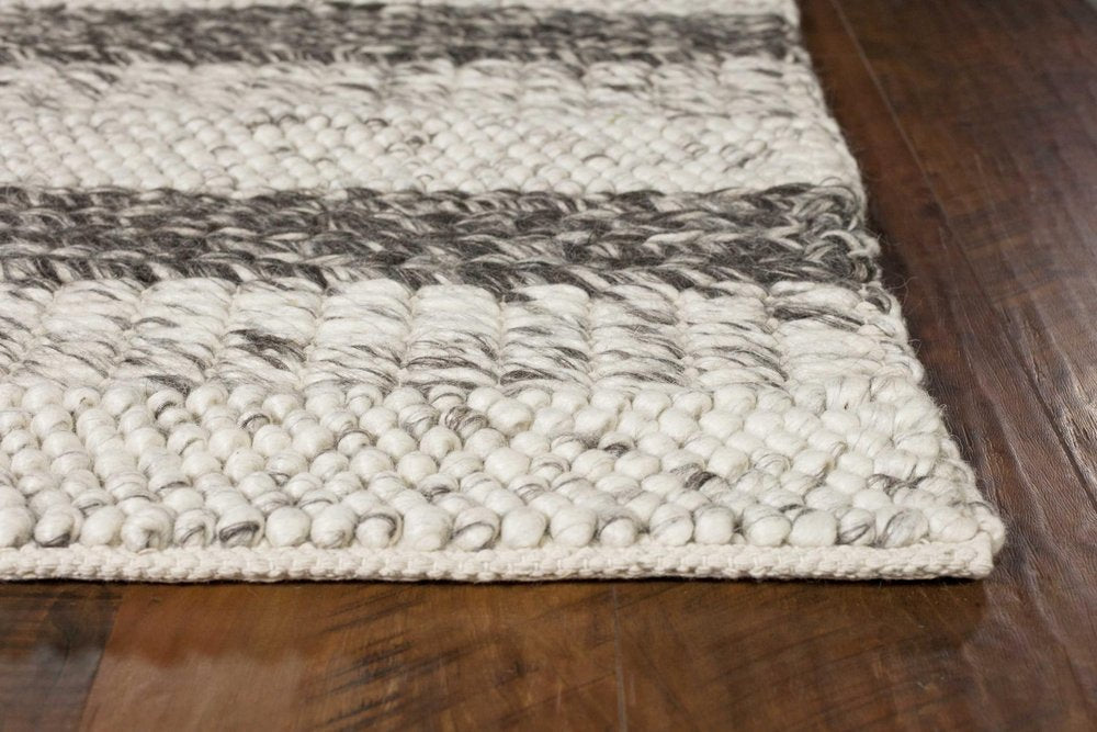5' X 7' Brown Gray And Ivory New Zealand Lambs Wool Striped Hand Woven Area Rug