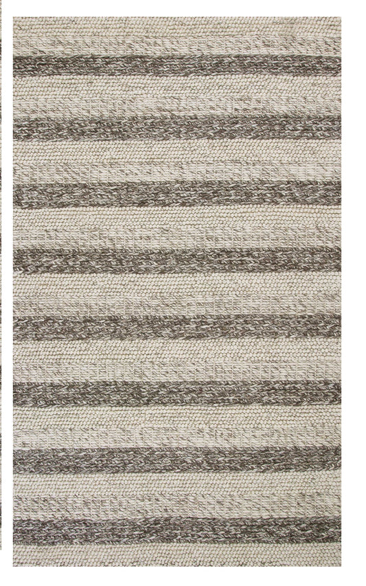 8' X 10' Grey White Hand Woven Knobby Stripes Indoor Area Rug