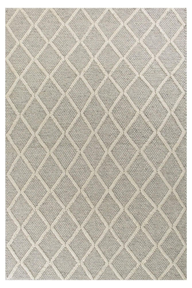 3' X 5' Gray And Ivory New Zealand Lambs Wool Diamond Area Rug