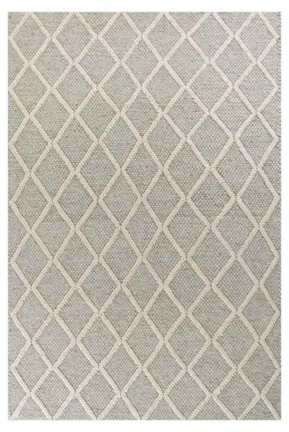 3' X 5' Gray And Ivory New Zealand Lambs Wool Diamond Area Rug
