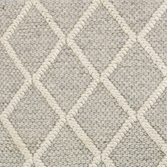 3' X 5' Gray And Ivory New Zealand Lambs Wool Diamond Area Rug