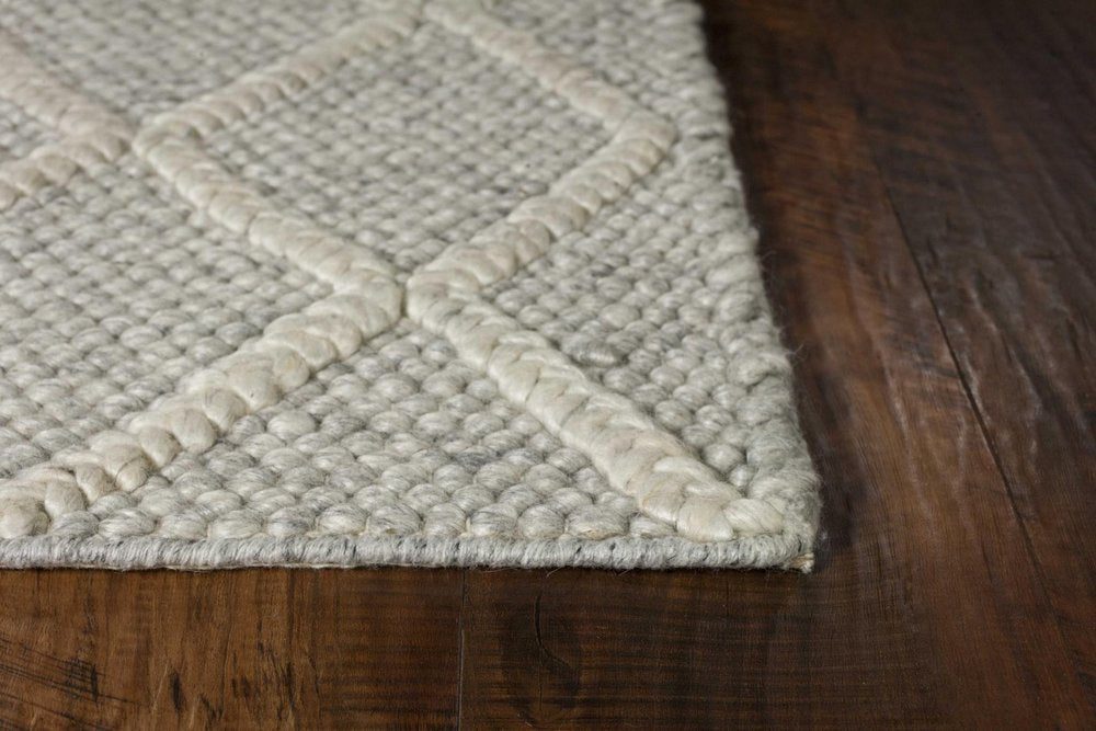 3' X 5' Gray And Ivory New Zealand Lambs Wool Diamond Area Rug