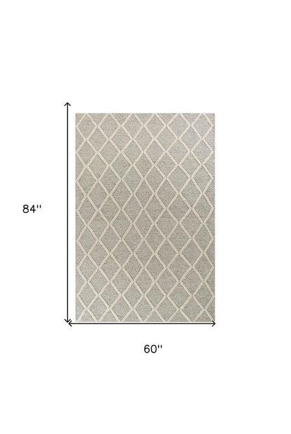 3' X 5' Gray And Ivory New Zealand Lambs Wool Diamond Area Rug