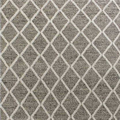 5' X 7' Dark Gray and Ivory Wool Diamond Hand Woven Berber Area Rug