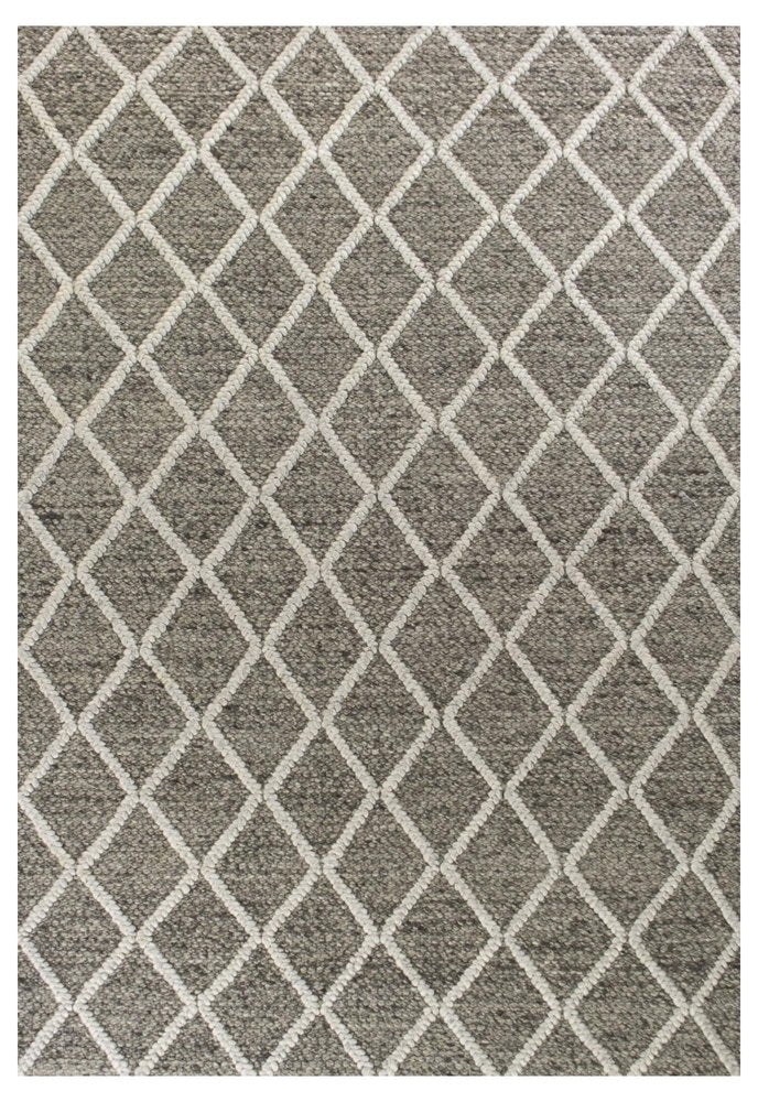 3' X 5' Dark Gray And Ivory New Zealand Lambs Wool Diamond Hand Woven Area Rug