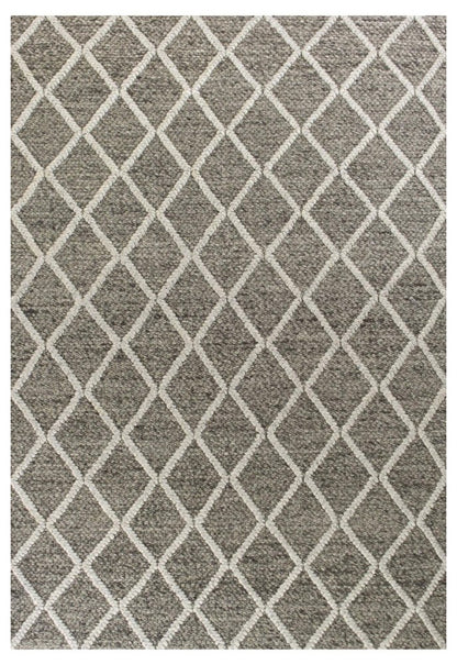 3' X 5' Dark Gray And Ivory New Zealand Lambs Wool Diamond Hand Woven Area Rug