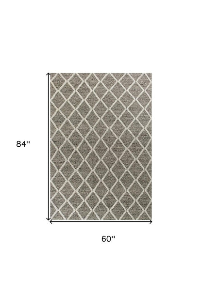 3' X 5' Dark Gray And Ivory New Zealand Lambs Wool Diamond Hand Woven Area Rug