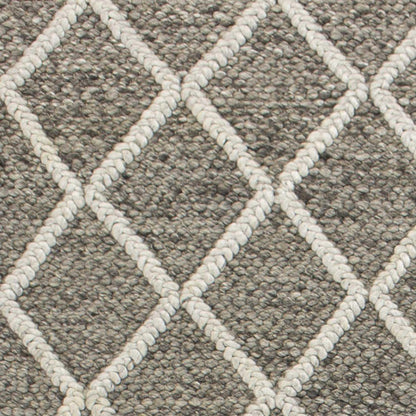 3' X 5' Dark Gray And Ivory New Zealand Lambs Wool Diamond Hand Woven Area Rug