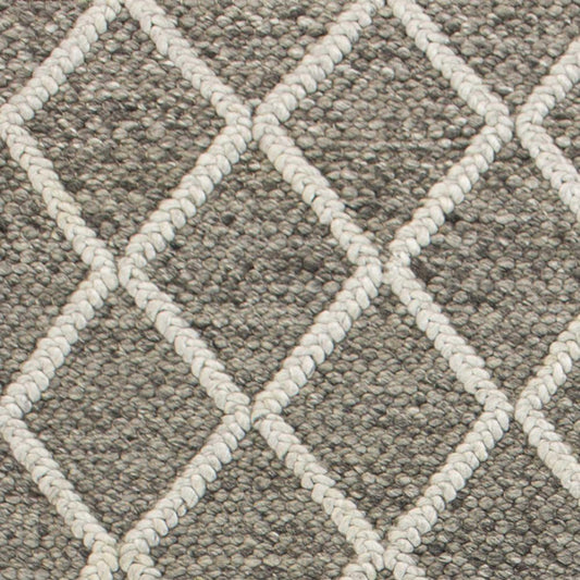 8' X 10' Dark Gray And Ivory New Zealand Lambs Wool Diamond Hand Woven Area Rug