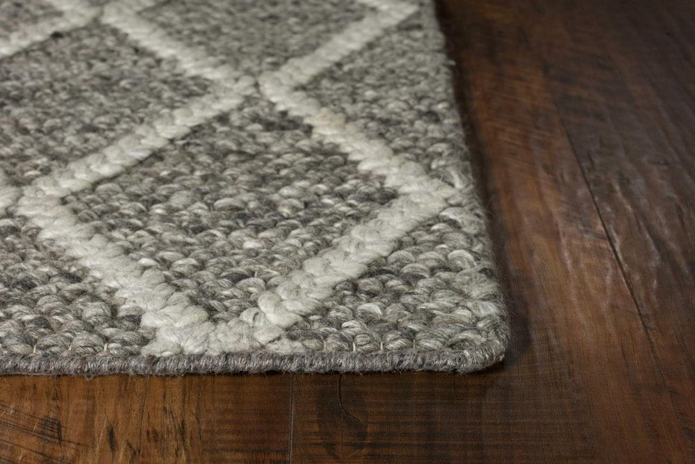 3' X 5' Dark Gray And Ivory New Zealand Lambs Wool Diamond Hand Woven Area Rug
