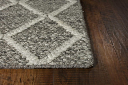 3' X 5' Dark Gray And Ivory New Zealand Lambs Wool Diamond Hand Woven Area Rug