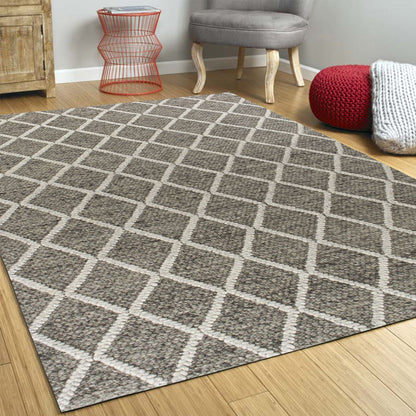 5' X 7' Dark Gray and Ivory Wool Diamond Hand Woven Berber Area Rug