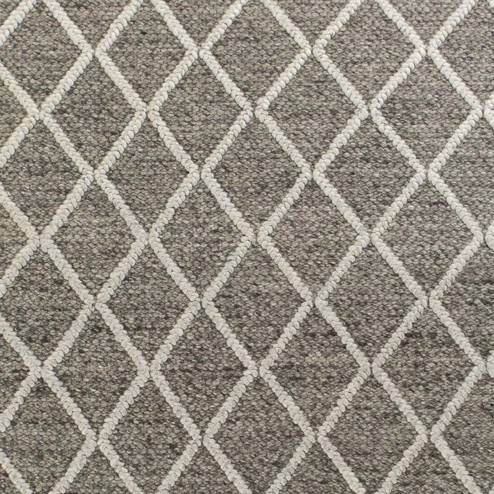 3' X 5' Dark Gray And Ivory New Zealand Lambs Wool Diamond Hand Woven Area Rug