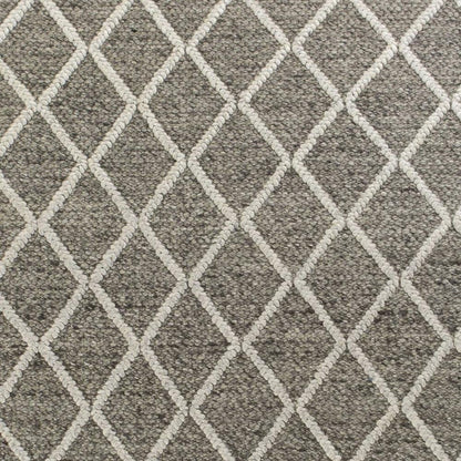 3' X 5' Dark Gray And Ivory New Zealand Lambs Wool Diamond Hand Woven Area Rug