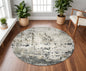 8' Ivory Teal Machine Woven Abstract Round Indoor Area Rug