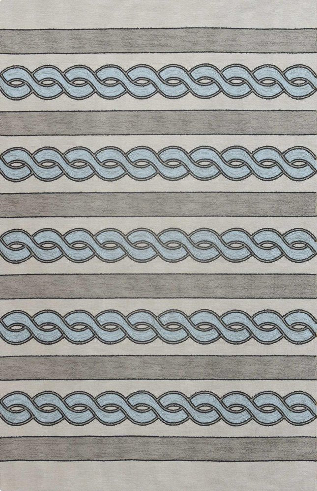 8' X 11' Ivory Light Blue And Gray Geometric Hand Hooked Area Rug