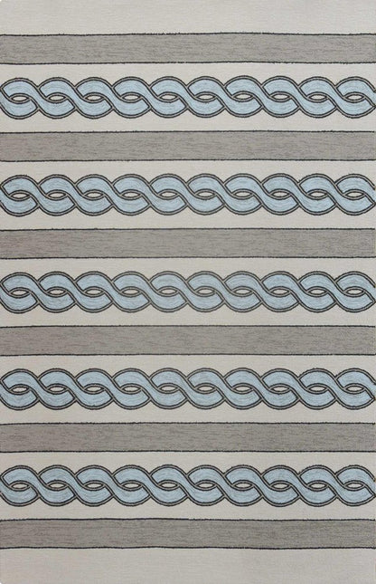 8' X 11' Ivory Light Blue And Gray Geometric Hand Hooked Area Rug