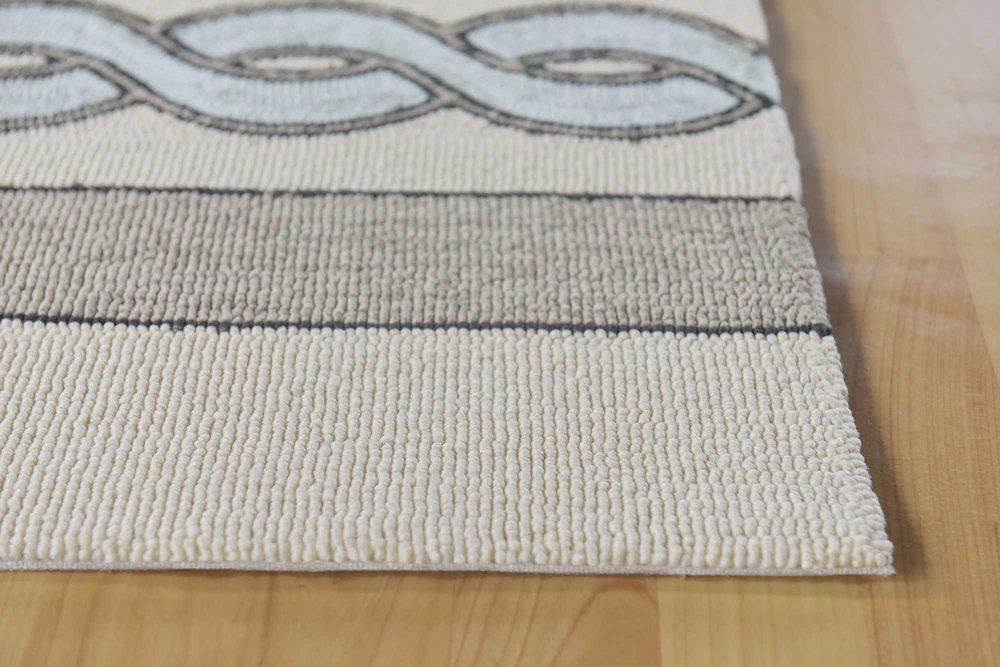 8' X 11' Ivory Light Blue And Gray Geometric Hand Hooked Area Rug