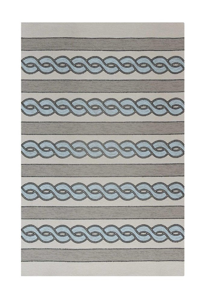 8' X 11' Ivory Light Blue And Gray Geometric Hand Hooked Area Rug