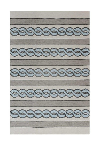 8' X 11' Ivory Light Blue And Gray Geometric Hand Hooked Area Rug