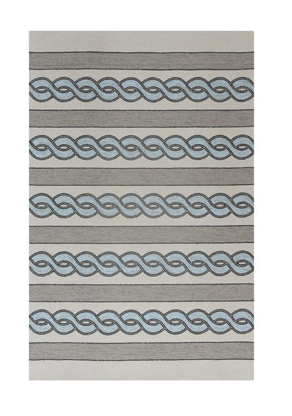 8' X 11' Ivory Light Blue And Gray Geometric Hand Hooked Area Rug