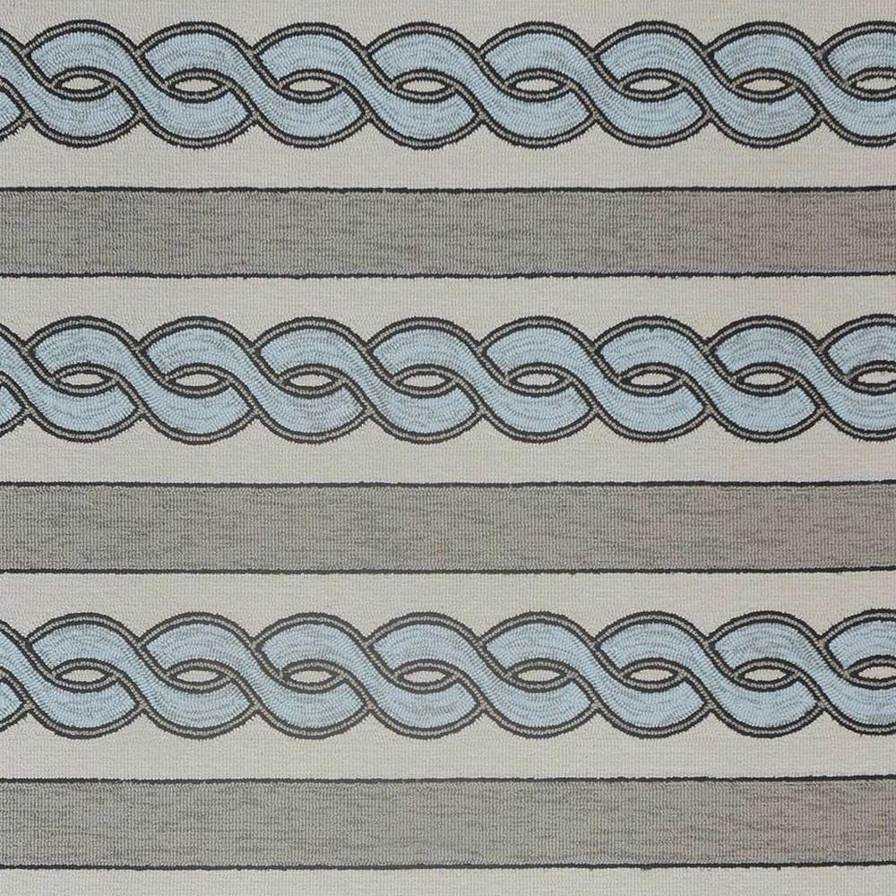 8' X 11' Ivory Light Blue And Gray Geometric Hand Hooked Area Rug