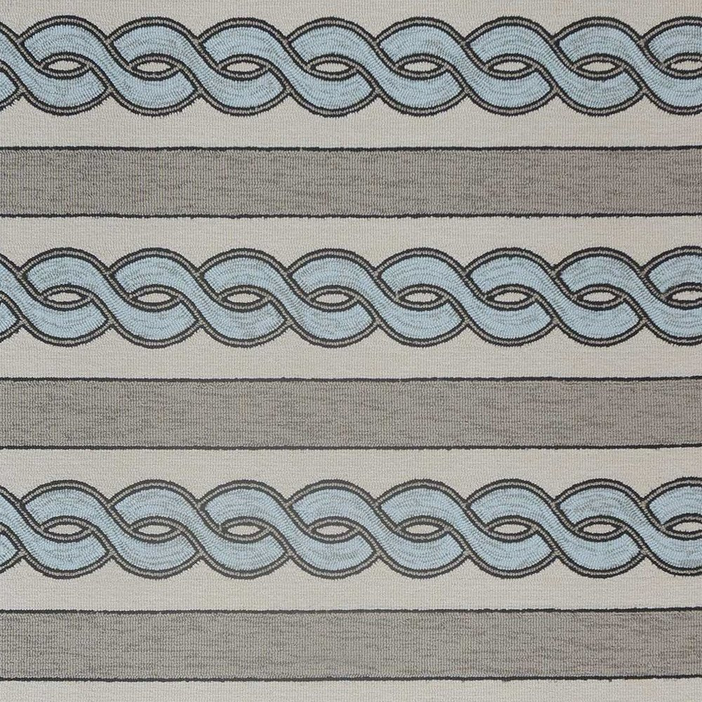 8' X 11' Ivory Light Blue And Gray Geometric Hand Hooked Area Rug