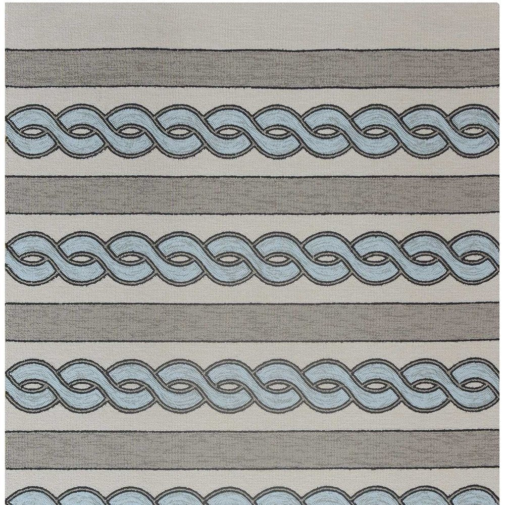 8' X 11' Ivory Light Blue And Gray Geometric Hand Hooked Area Rug