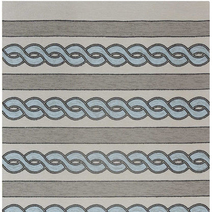 8' X 11' Ivory Light Blue And Gray Geometric Hand Hooked Area Rug