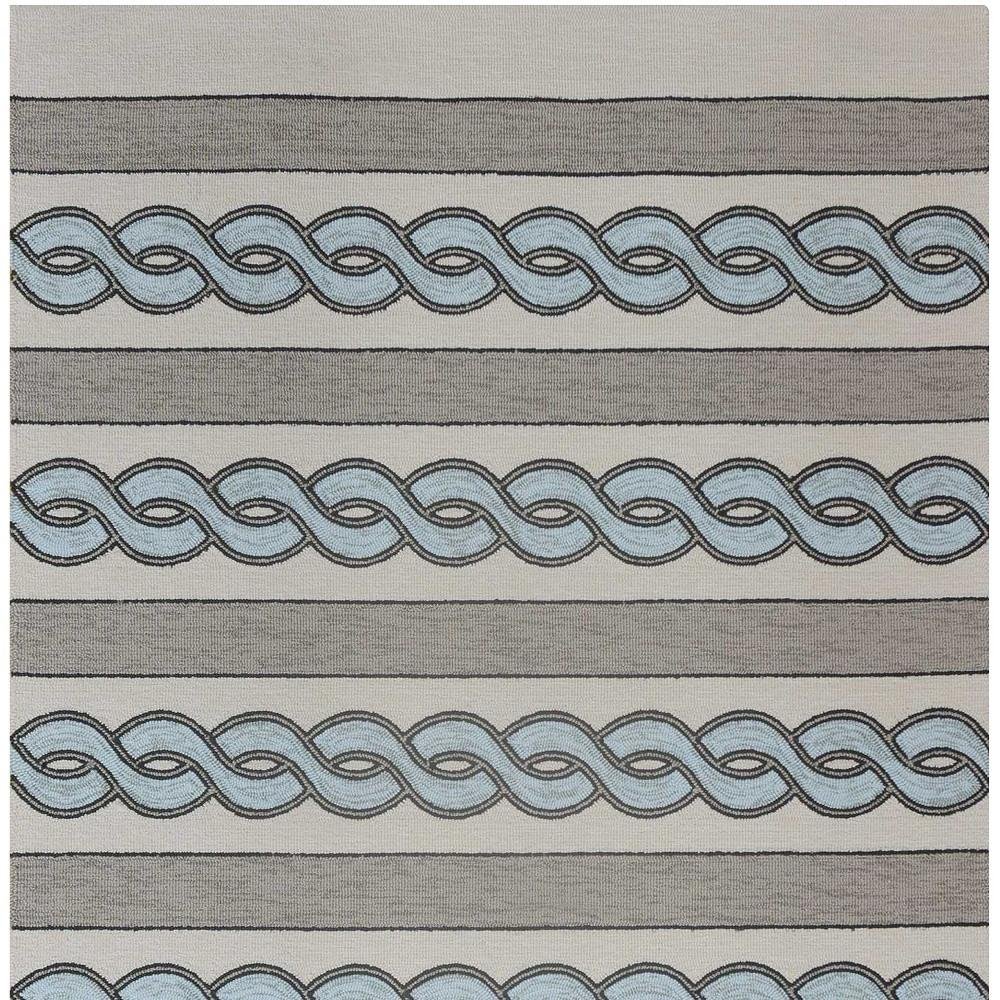 8' X 11' Ivory Light Blue And Gray Geometric Hand Hooked Area Rug