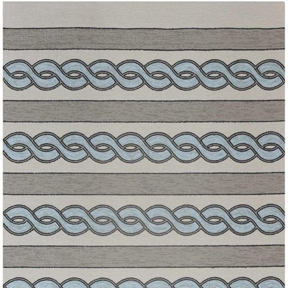 8' X 11' Ivory Light Blue And Gray Geometric Hand Hooked Area Rug