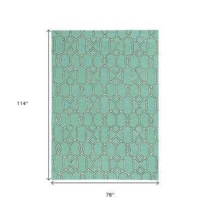 7' Green And Ivory Round Moroccan Handmade Indoor Outdoor Area Rug