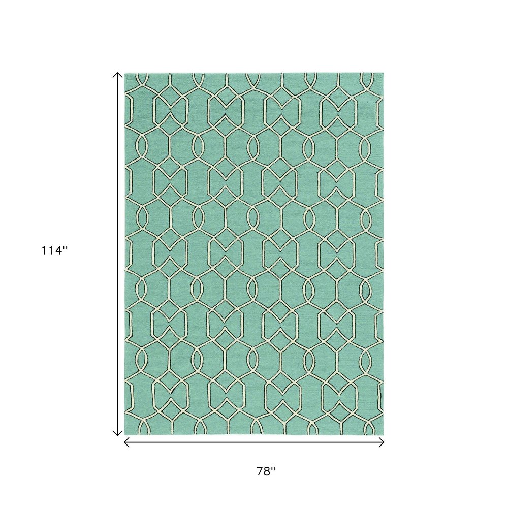 7' X 10' Green Moroccan Indoor Outdoor Area Rug