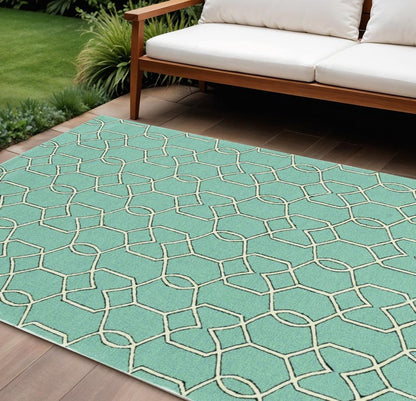 7' Green And Ivory Round Moroccan Handmade Indoor Outdoor Area Rug