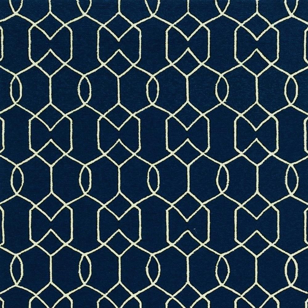 7' Navy Blue And White Round Moroccan Handmade Indoor Outdoor Area Rug