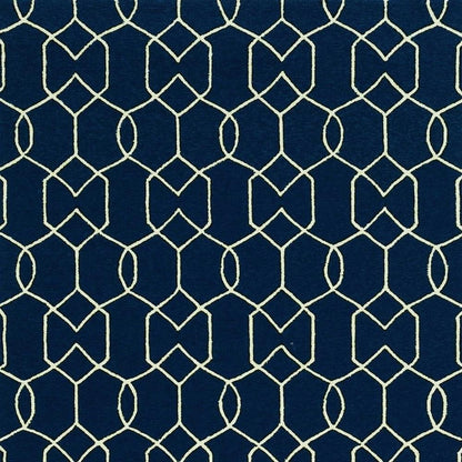 7' Navy Blue And White Round Moroccan Handmade Indoor Outdoor Area Rug