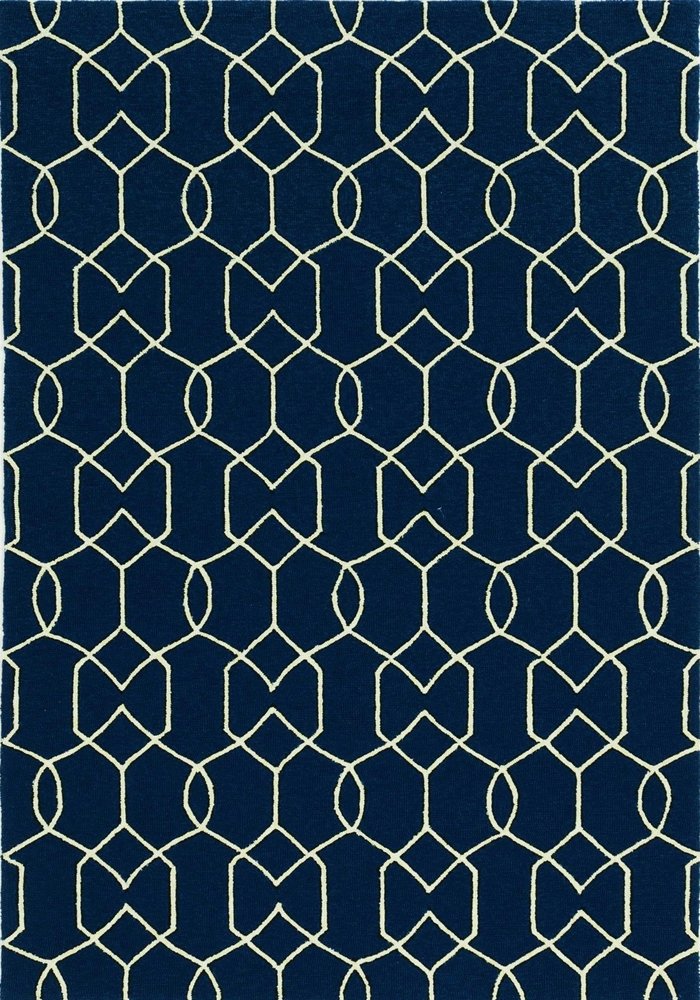 7' Navy Blue And White Round Moroccan Handmade Indoor Outdoor Area Rug