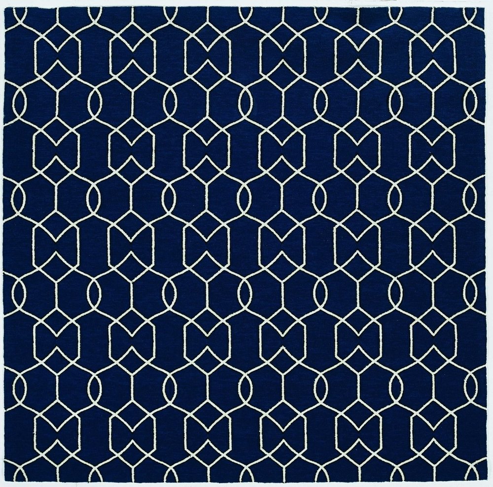 7' Navy Blue And White Round Moroccan Handmade Indoor Outdoor Area Rug